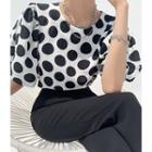 Puff-sleeve Polka-dot Blouse Ivory - One Size