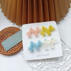 4 Pair Set: Bow Resin Earring Set Of 4 Pairs - Silver Needle Earrings - Pink & Yellow & Blue & White - One Size