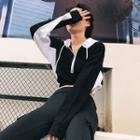 Half-zip Colorblock Crop Hoodie
