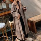 Houndstooth Woolen Long Coat With Sash As Shown In Figure - One Size