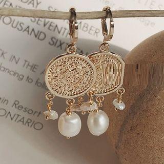 Faux Pearl Token Drop Earring As Shown In Figure - One Size