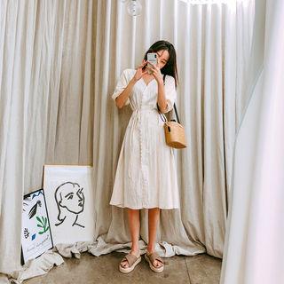Lace-trim Midi Robe Dress With Sash