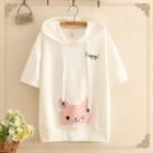 Rabbit Applique Short Sleeve Hoodie