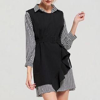 Mock Two-piece Striped Shirt Dress