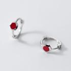 Sterling Silver Loop Earring 1 Pair - Red & Silver - One Size