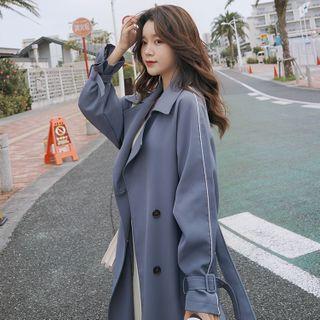 Striped Double-breasted Midi Trench Coat