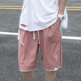 High-waist Letter Embroidered Shorts