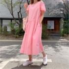 Square-neck Button-back Midi Dress Pink - One Size
