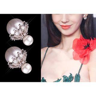 925 Sterling Silver Rhinestone Faux Pearl Through & Through Earring
