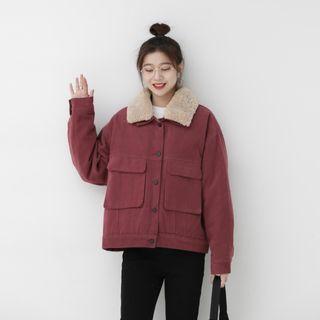 Fluffy Collar Flap-pocket Jacket