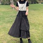 Buttoned Tank Top / Tiered Maxi A-line Skirt / Short-sleeve T-shirt