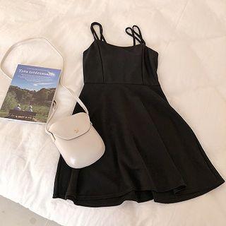 Open Back Spaghetti Strap Dress Black - One Size