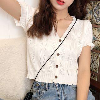 Short-sleeve Cropped Pointelle Cardigan