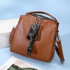 Faux Leather Zipper Tag Accent Crossbody Bag