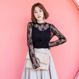 Long-sleeve Embroidery Sheer Top