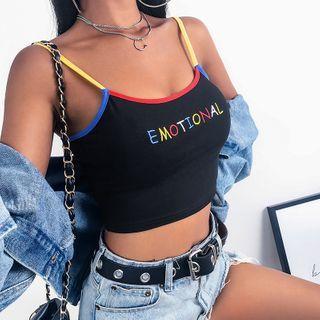 Contrast Color Letter Embroidered Cropped Camisole Top