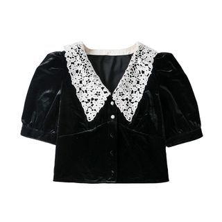 Lace Collar Short-sleeve Cropped Blouse