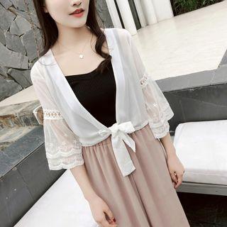 3/4-sleeve Lace Paneled Chiffon Light Jacket