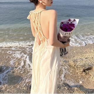Halter Strappy Midi Smock Dress