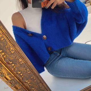 Leopard-button Oversized Furry Cardigan