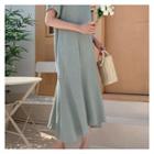 Square-neck Ruffle-hem Dress Green - One Size