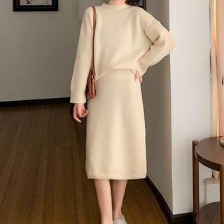 Set: Plain Sweater + Plain A-line Skirt