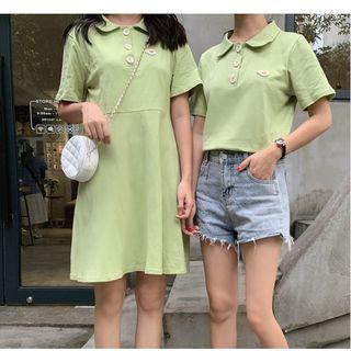 Short-sleeve Embroidered Avocado Polo Shirt / A-line Dress