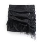 Fluffy Trim Sequined Mini Pencil Skirt