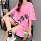 Oversized Asymmetrical Label Applique T-shirt