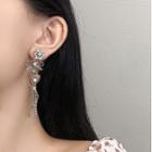 Bow Rhinestone Alloy Fringed Earring 1 Pair - Pink Heart - Silver - One Size