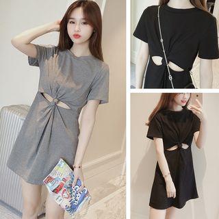 Short-sleeve Knot-front T-shirt Dress