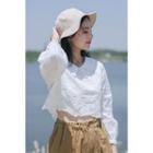 Long-sleeve Perforated Cropped Shirt White - One Size