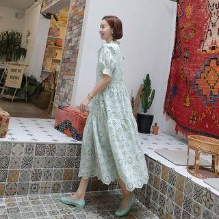 Frilled-detail Perforated A-line Dress
