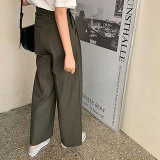 Buckle-waist Wide-leg Pants