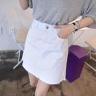 Zip-front Frayed A-line Skirt
