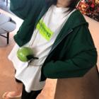 Drawstring Zip Hoodie Dark Green - One Size