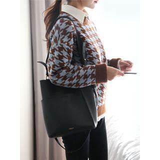 Crew-neck Drop-shoulder Houndstooth Sweater
