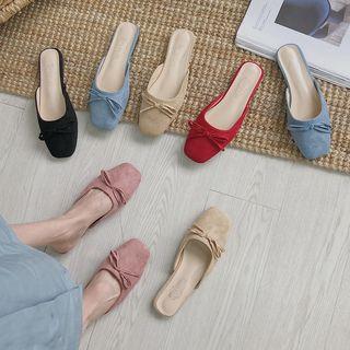 Faux Suede Ribbon Accent Mules