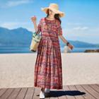 Ethnic Pattern Elbow-sleeve Dress As Shown In Figure - One Size