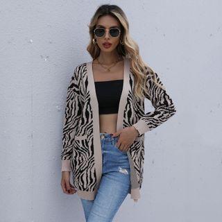 Zebra Print Open Front Cardigan