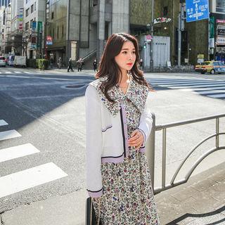 Round-neck Ringer Buttoned Cardigan