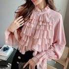 Long-sleeve Button-up Ruffled Blouse