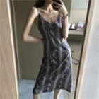 Spaghetti Strap Snakeskin Print A-line Dress Snake Print - One Size