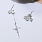 Non-matching Faux Pearl Cross Drop Earring 1 Pair - Earrings - Non-matching - One Size