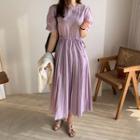 Short-sleeve Drawstring Waist Pleated Dress