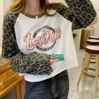 Lettering Leopard Print Long-sleeve T-shirt