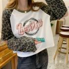 Lettering Leopard Print Long-sleeve T-shirt