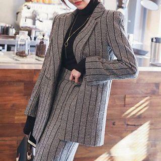 Set: Striped Woolen Blazer + Pencil Skirt