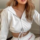 Drawstring-cuff Cropped Zip-up Hoodie