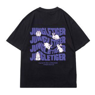 Lettering Rabbit Print T-shirt